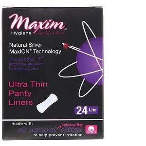 Maxim Hygiene Products, Ultra Thin Panty Liners, Natural Silver MaxION Technology, Lite, 24 Panty Liners - Supply Center USA