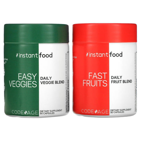 Codeage, Easy Veggies Daily Veggie Blend / Fast Fruits Daily Fruit Blend, 2 Bottles, 90 Capsules Each - Supply Center USA