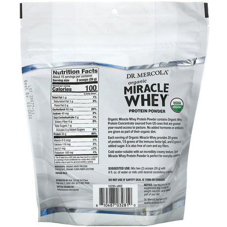 Dr. Mercola, Organic Miracle Whey Protein Powder, Original, 13.5 oz (382.5 g) - Supply Center USA