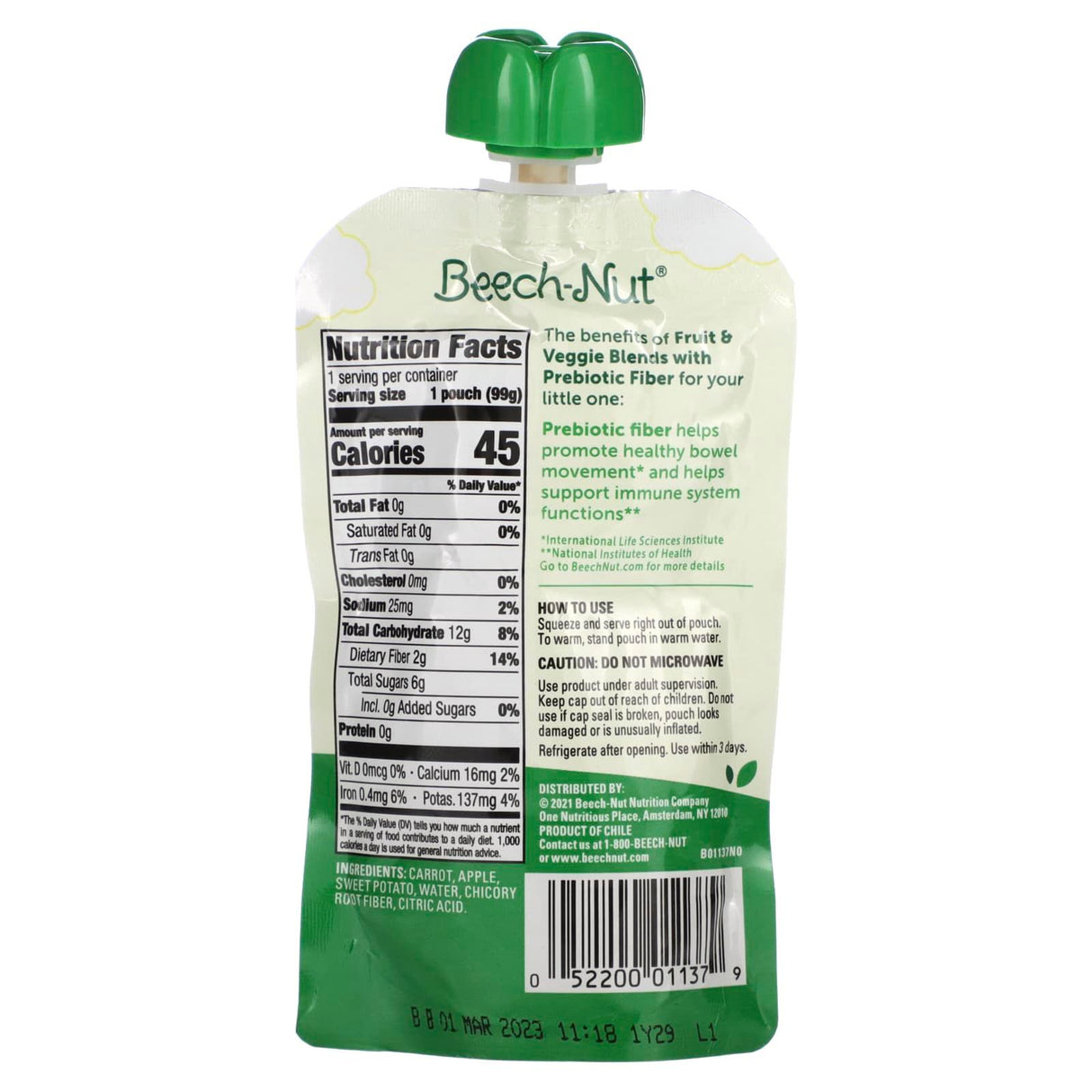 Beech-Nut, Fruit & Veggie Blends with Prebiotic Fiber, 12+ Months, Carrot, Apple & Sweet Potato, 3.5 oz (99 g) - Supply Center USA