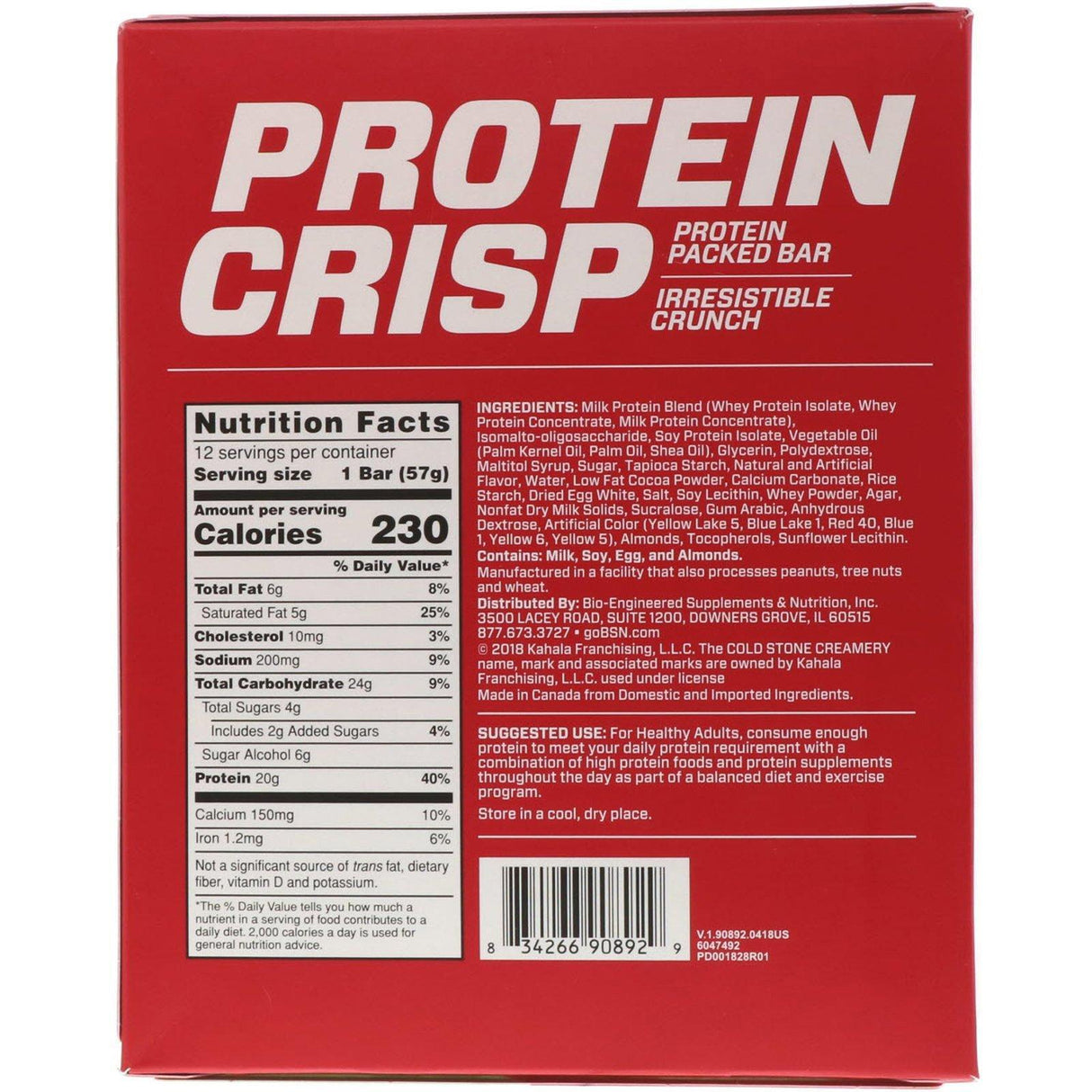 BSN, Protein Crisp, Mint Mint Chocolate Chocolate Chip, 12 Bars, 2.01 oz (57 g) Each - Supply Center USA