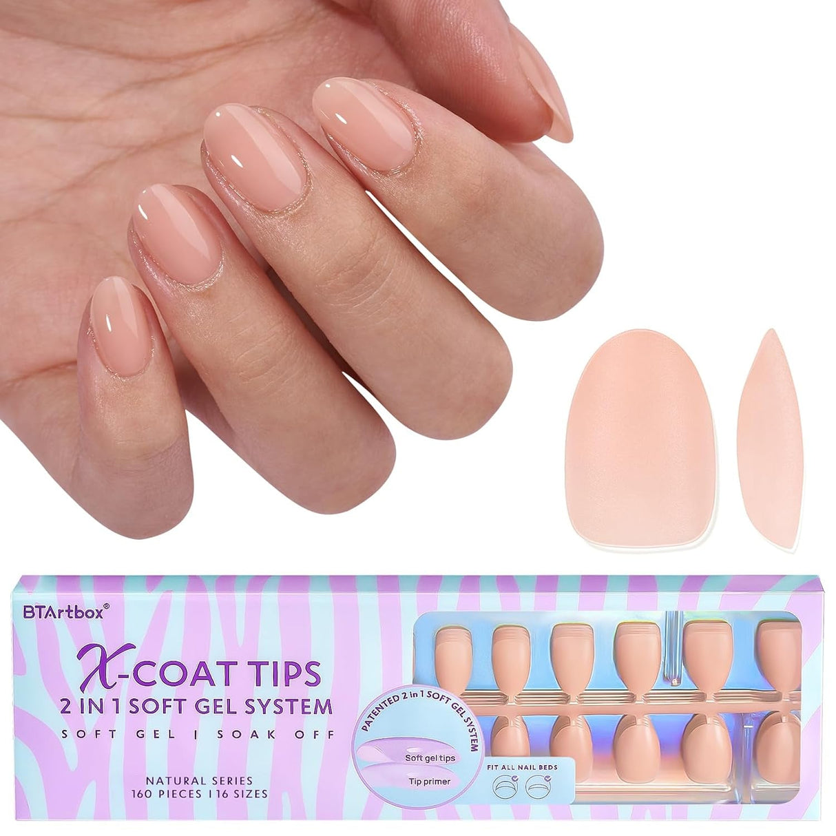 Btartboxnails XS Short Square Gel Nail Tips - Pre Colored Milky White Soft Gel Nail Tips, Milky White Press on Nails, Natural XCOATTIPS Pre Applied Tip Primer