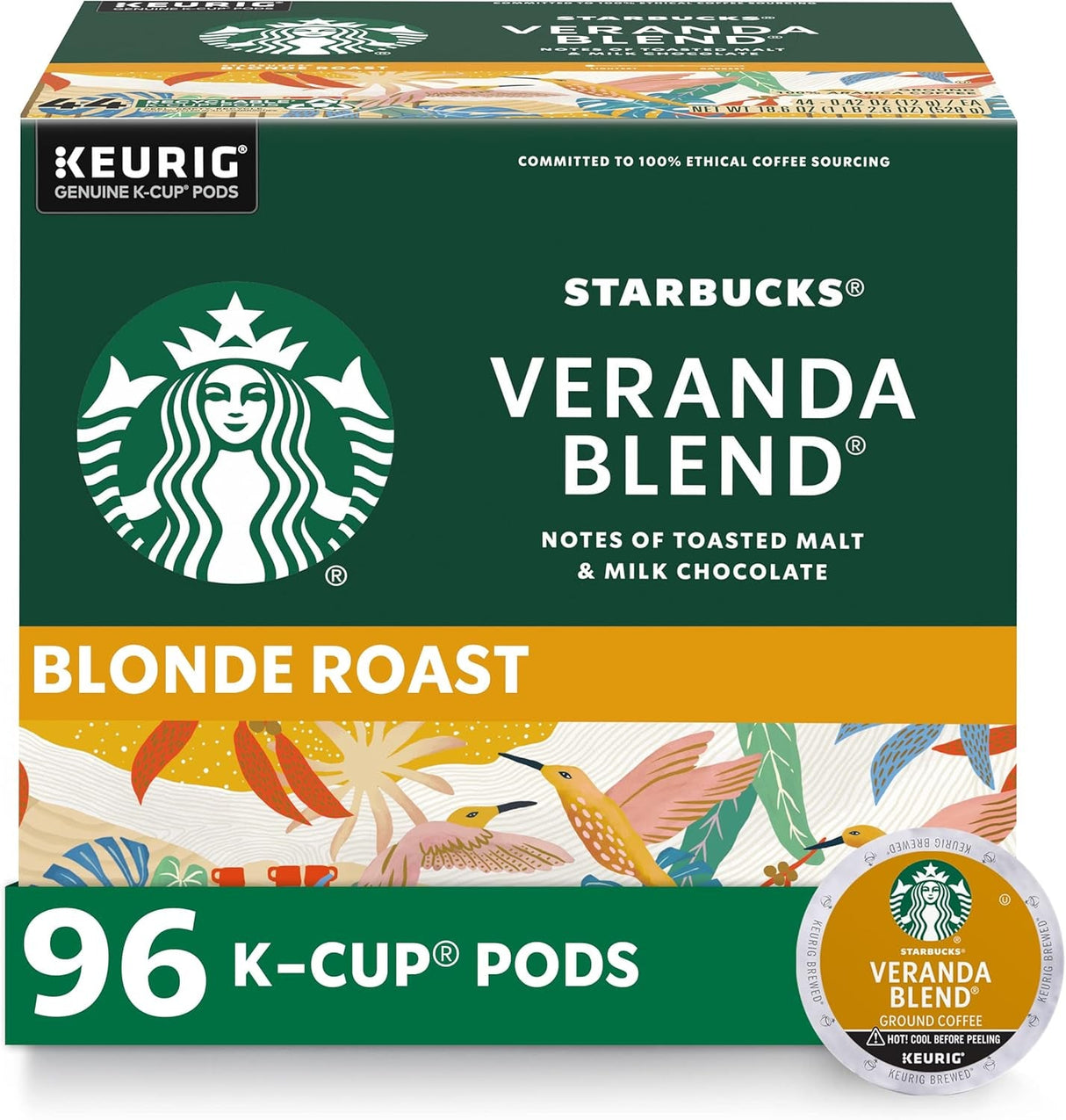 Starbucks K-Cup Coffee Pods, Starbucks Blonde Roast Coffee, Veranda Blend for Keurig Brewers, 100% Arabica, 6 Boxes (60 Pods Total)