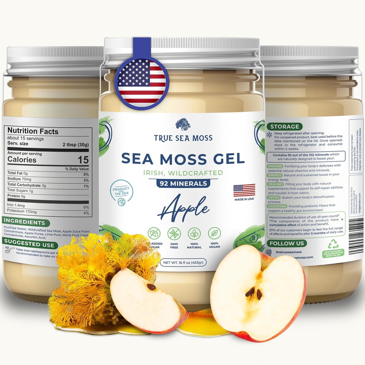 Trueseamoss Wildcrafted Irish Sea Moss Gel –7 Flavors- Nutritious Raw Seamoss Rich in Minerals, Proteins & Vitamins – Antioxidant Health Sea Moss, Vegan Made in USA (MANGO/PINEAPPLE, 1)