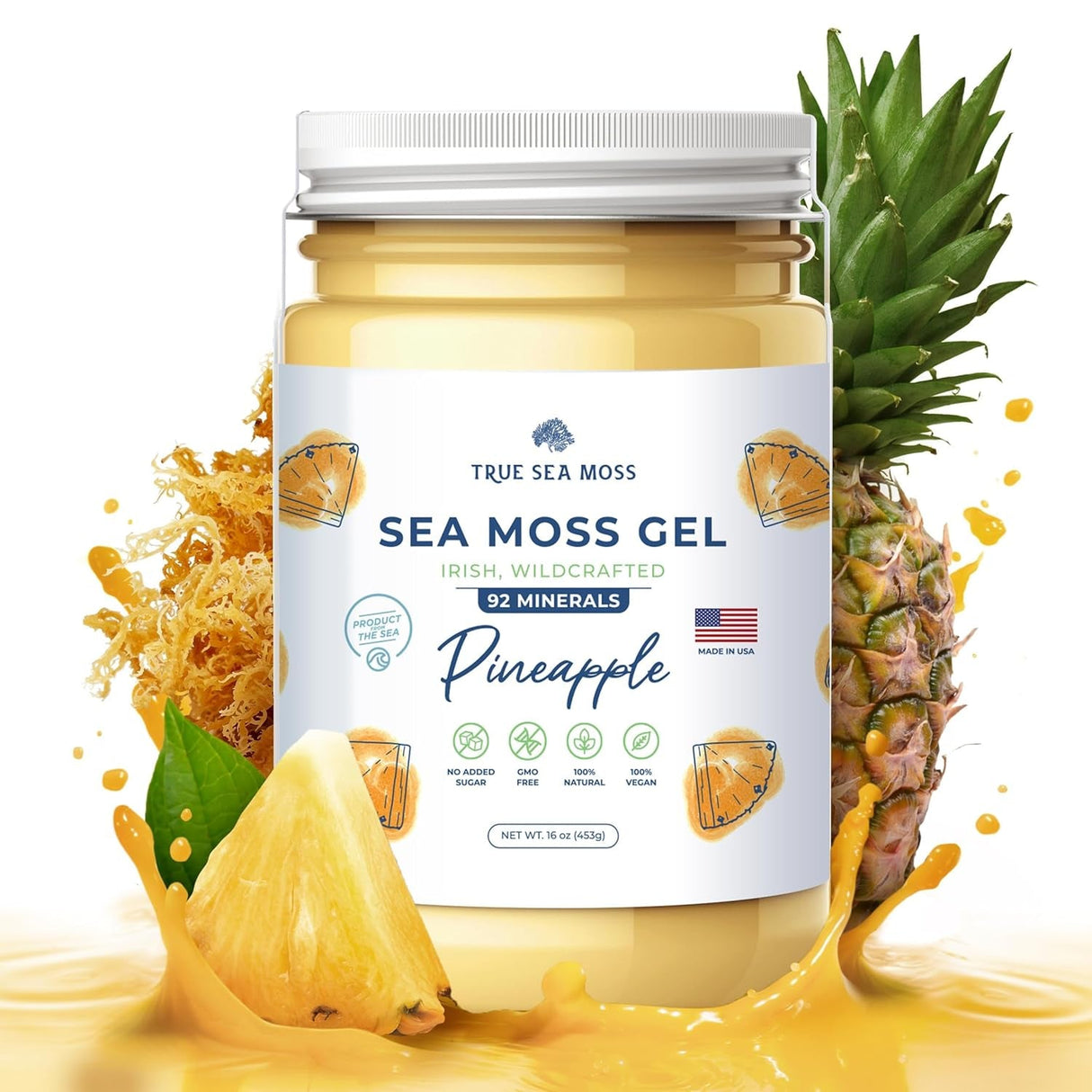Trueseamoss Wildcrafted Irish Sea Moss Gel –7 Flavors- Nutritious Raw Seamoss Rich in Minerals, Proteins & Vitamins – Antioxidant Health Sea Moss, Vegan Made in USA (MANGO/PINEAPPLE, 1)