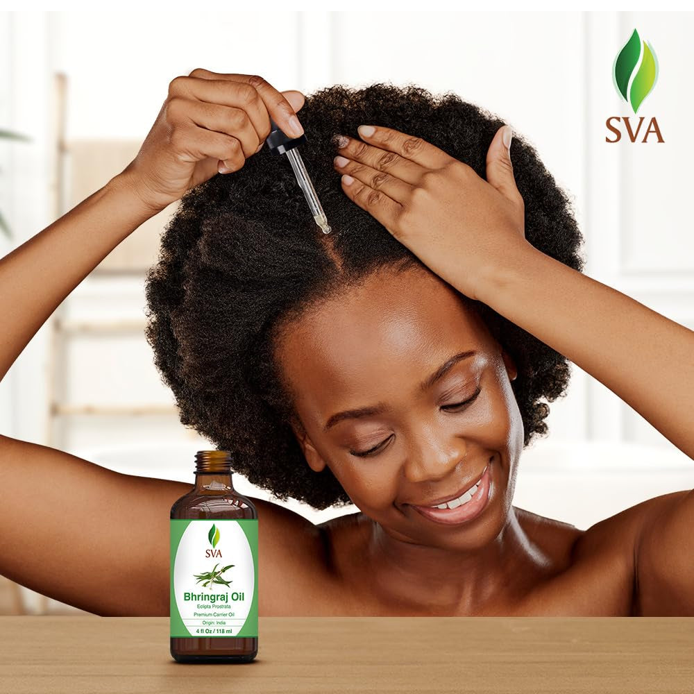 SVA Bhringraj Premium Carrier Oil 4Oz (118Ml) with Dropper for Hair Oiling, Scalp Massage & Skin Care