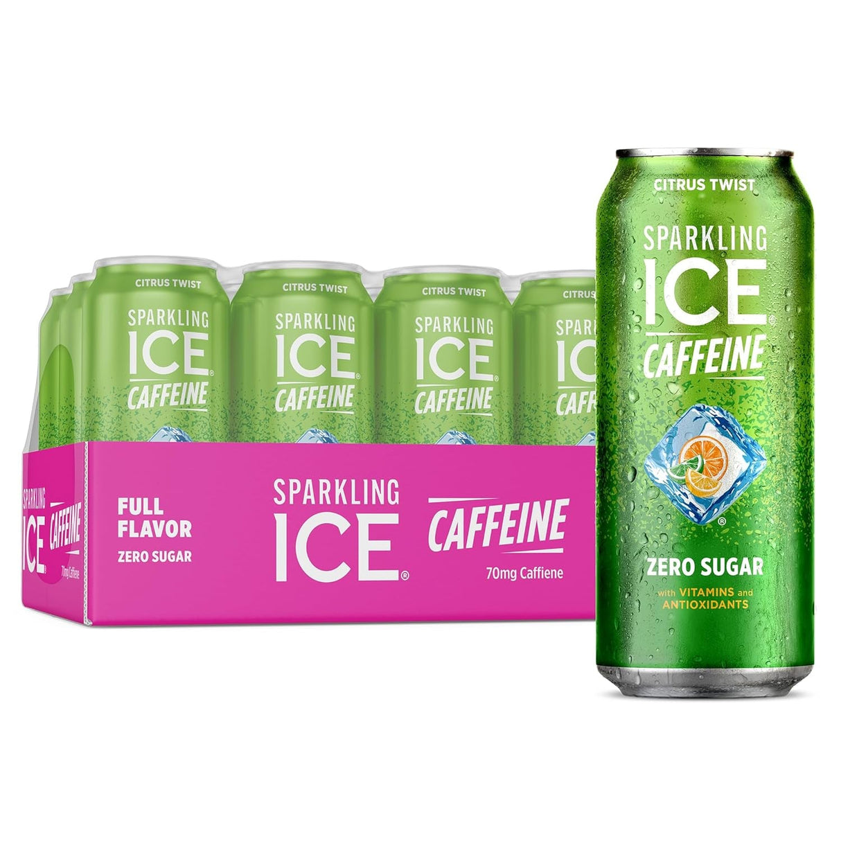 Sparkling Ice Caffeine Black Raspberry Sparkling Water with Caffeine, Zero Sugar, with Antioxidants and Vitamins,16 Fl Oz Cans (Pack of 12)