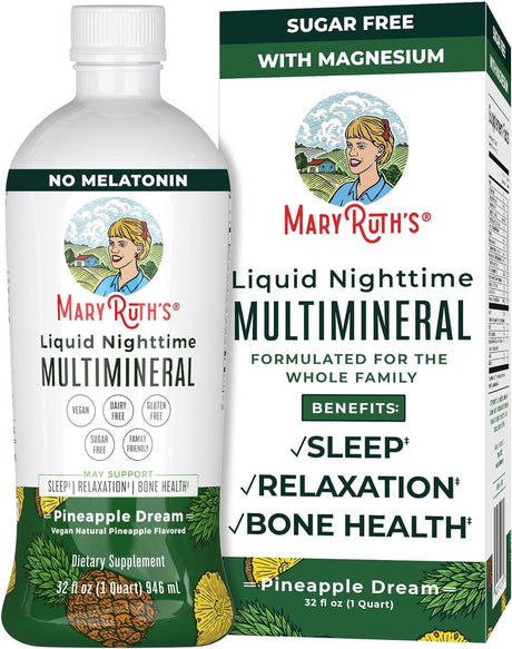 Maryruth Organics Nighttime Liquid Multimineral Sleep Supplement, Sugar Free, Calm Magnesium Citrate Sleep, NO Melatonin, Calcium Magnesium Zinc, 4 Flavors Available, Vegan, Gluten Free, 32 Servings - Supply Center USA