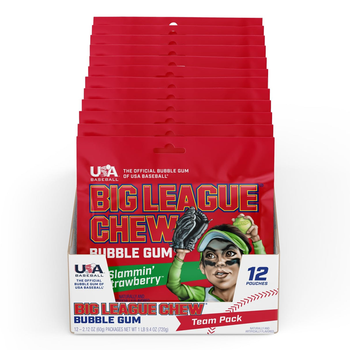 Big League Chew Outta Here Original Bubble Gum - Classic Ballpark Flavor | Perfect for Baseball Games, Teams, Concessions, Parties, and More | Pack of 12 Bags (2.12Oz Each)