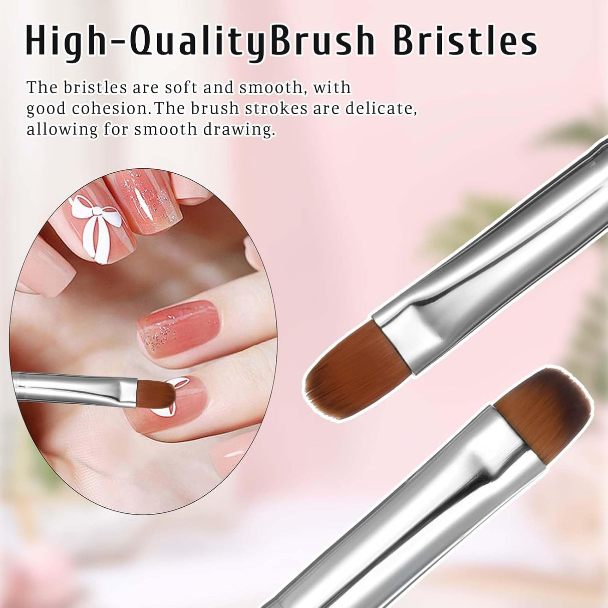 French Gel Acrylic Nail Art Brush & Dotting Tool, Premium 2 Way French Nail Art Kolinsky Brush for Professional Manicure Cuticle Clean up Nail Art Design French Tips Brushes (Size 14 & 16)
