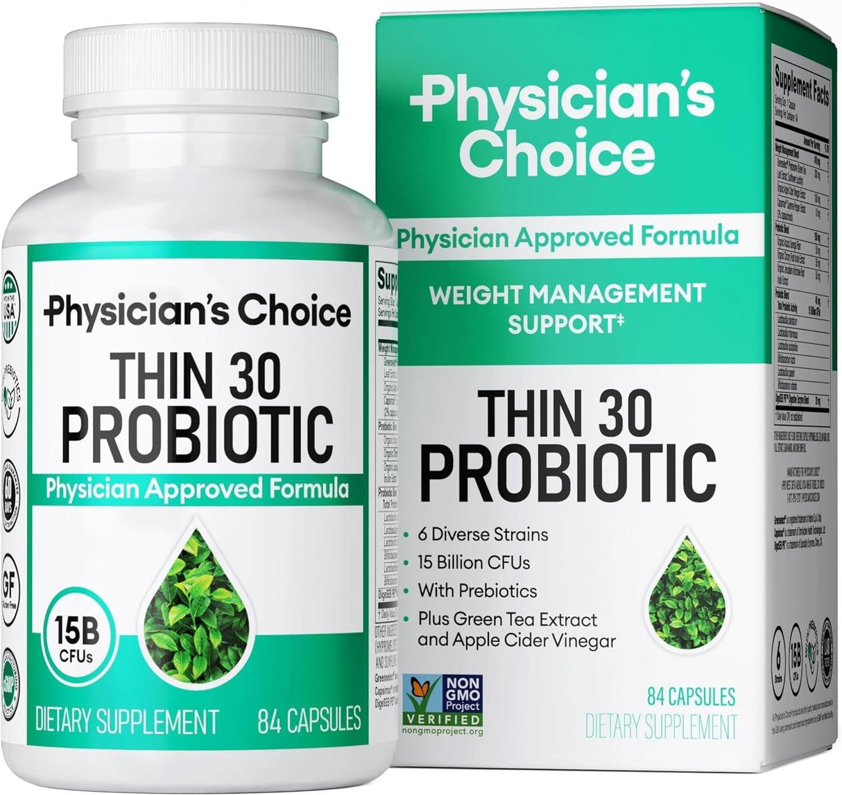 Physician'S CHOICE Probiotics for Weight Management & Bloating - 6 Probiotic Strains - Prebiotics - Key Ingredient Cayenne & Green Tea - Supports Gut Health - Weight Management for Women & Men - 30 CT - Supply Center USA