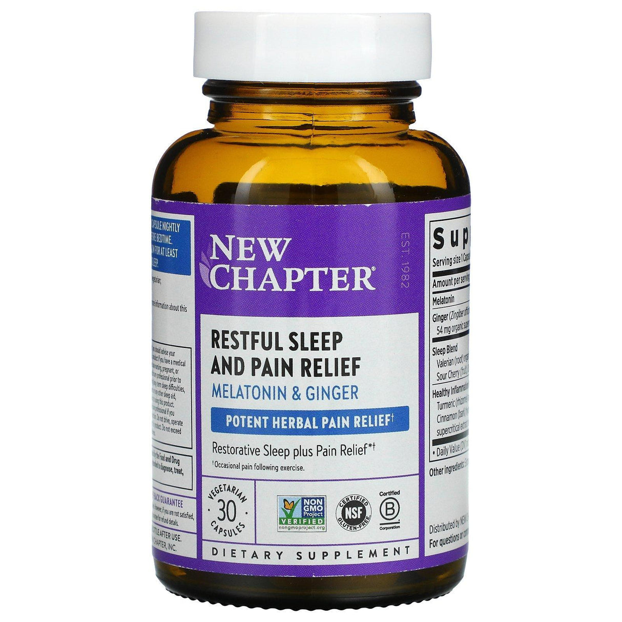 New Chapter, Restful Sleep and Pain Relief, Melatonin & Ginger, 30 Vegetarian Capsules - Supply Center USA