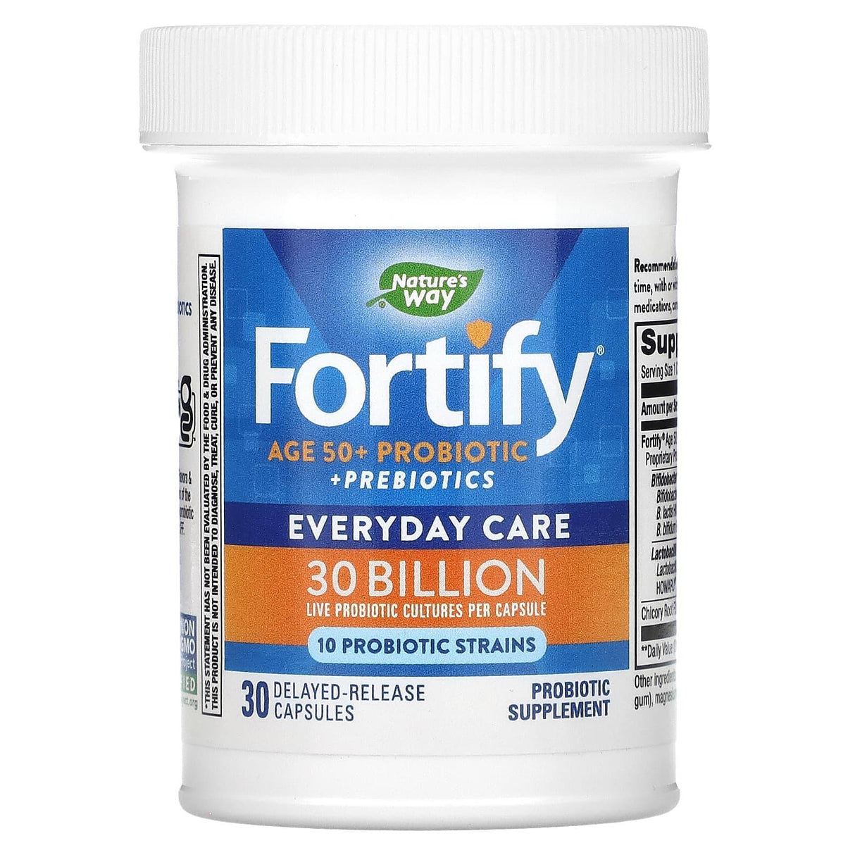 Nature's Way, Fortify, Age 50+ Probiotic + Prebiotics, Everyday Care, 30 Billion, 30 Delayed-Release Veg Capsules - Supply Center USA