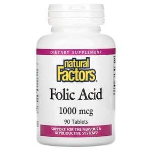 Natural Factors, Folic Acid, 1,000 mcg, 90 Tablets - Supply Center USA