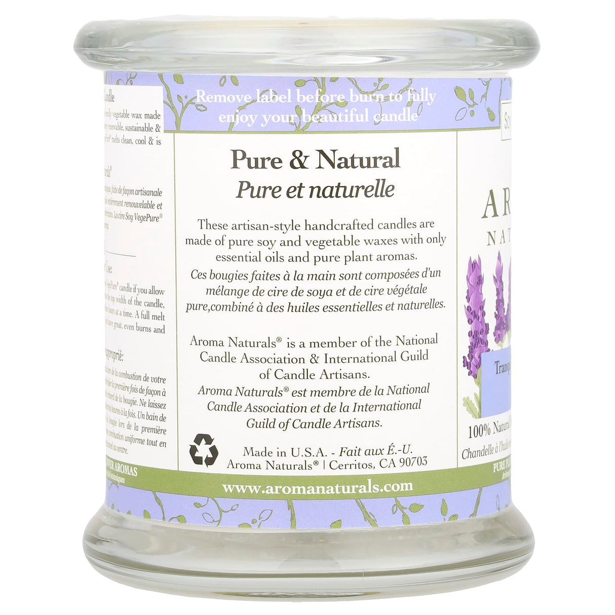 Aroma Naturals, 100% Natural Soy Essential Oil Candle, Tranquility, Lavender, 8.8 oz (260 g)