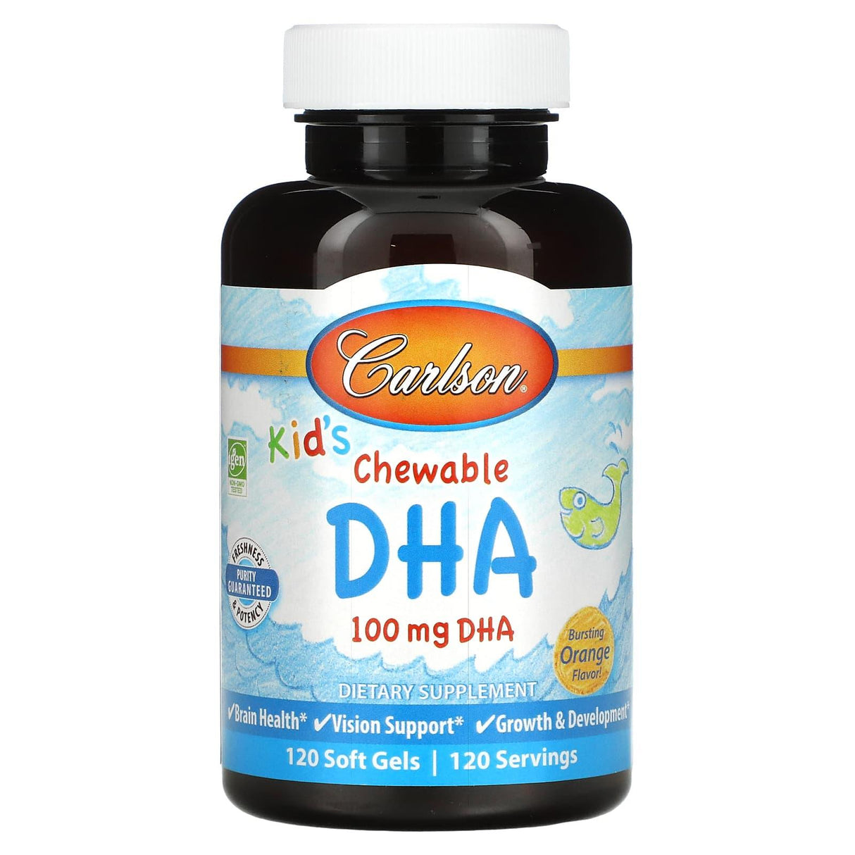 Carlson, Kid's Chewable DHA, Bursting Orange, 100 mg, 60 Soft Gels - Supply Center USA