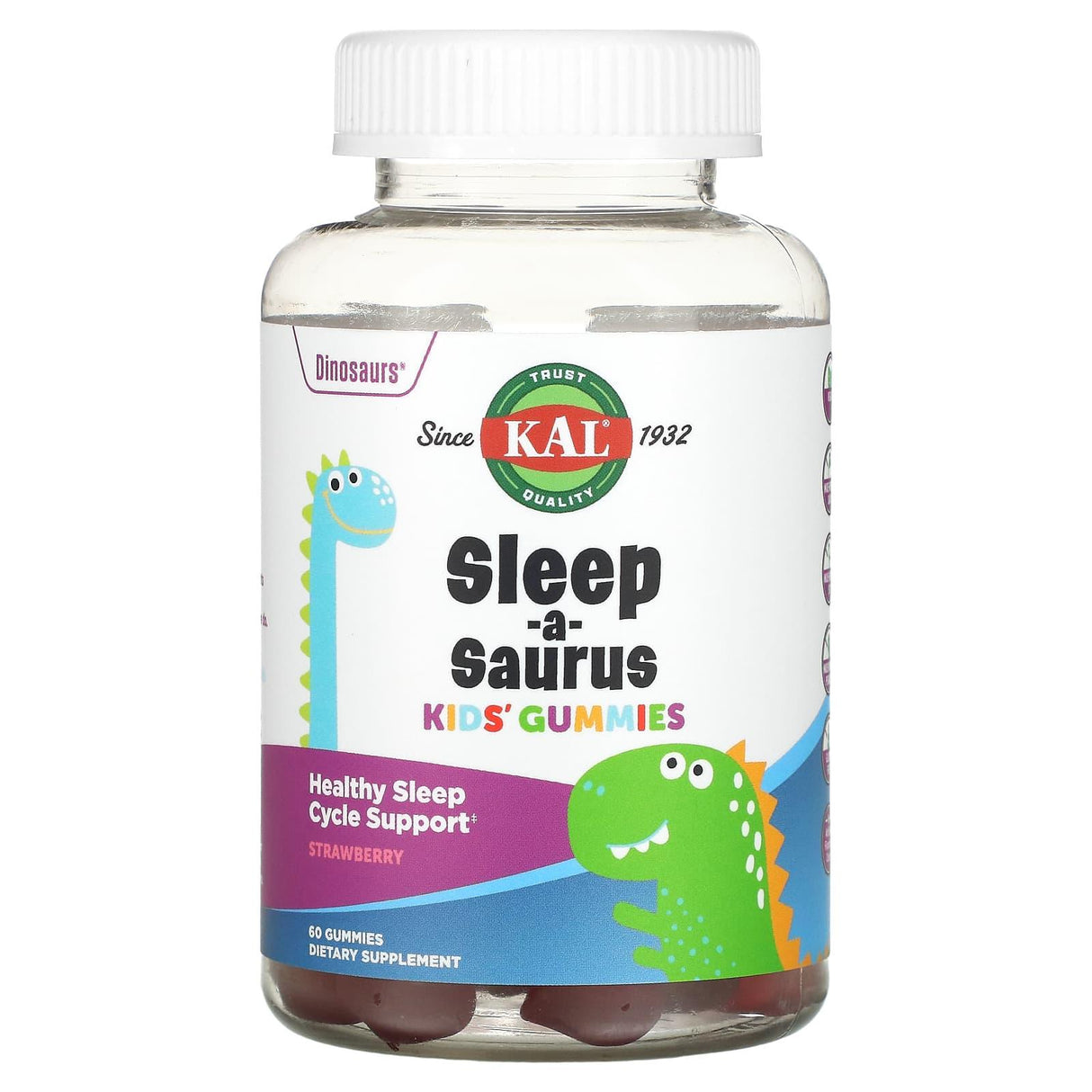 KAL, Dinosaurs, Sleep-a-Saurus Kid's Gummies, Strawberry, 60 Gummies - Supply Center USA