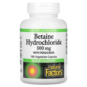 Natural Factors, Betaine Hydrochloride with Fenugreek, 500 mg, 180 Vegetarian Capsules - Supply Center USA