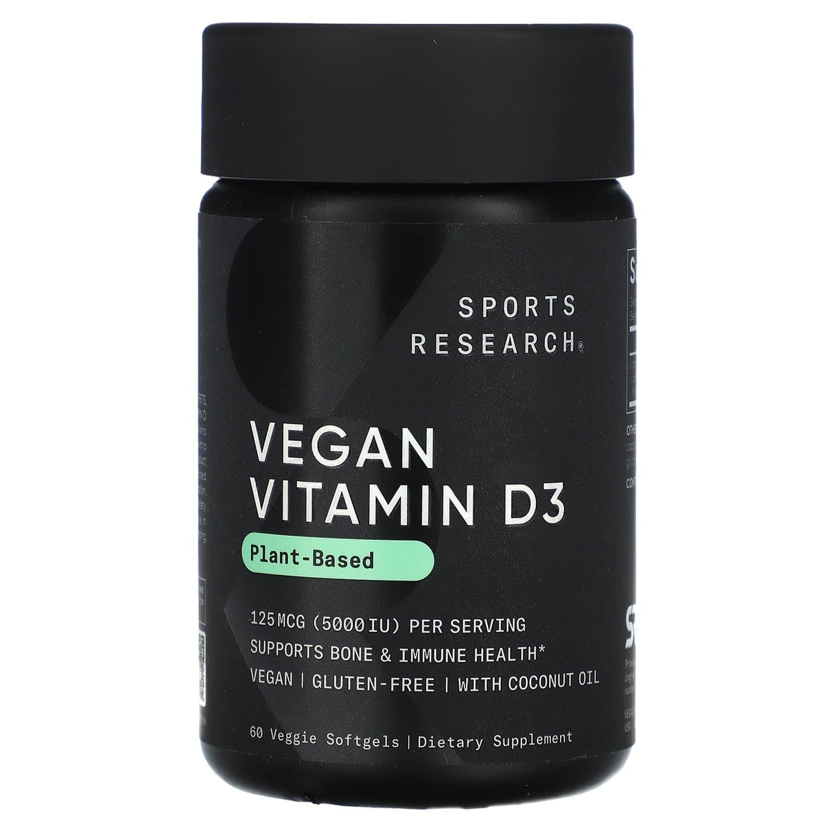 Sports Research, Vegan Vitamin D3, 125 mcg (5,000 IU), 60 Veggie Softgels - Supply Center USA