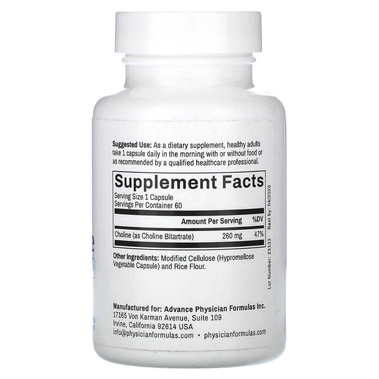Advance Physician Formulas, Choline Bitartrate, 650 mg, 60 Vegetable Capsules