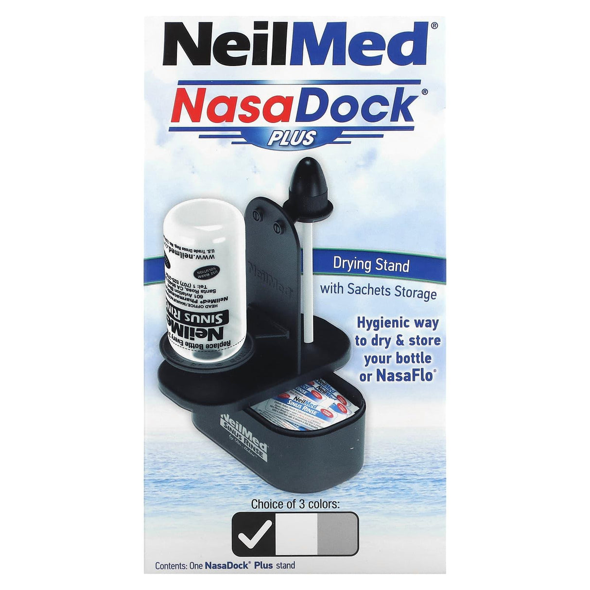 NeilMed, NasaDock Plus, Drying Stand with Sachets Storage, Black, 6 Piece Set - Supply Center USA