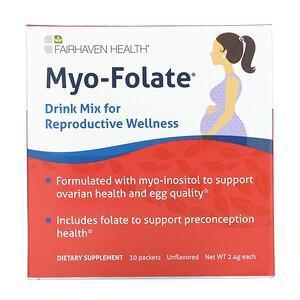 Fairhaven Health, Myo-Folate, Drink Mix for Reproductive Wellness, Unflavored, 30 Packets, 2.4 g Each - Supply Center USA