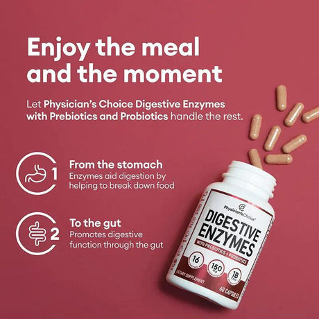 Digestive Enzymes by Physician'S Choice - Multi Enzymes, Organic Prebiotics & Probiotics for Digestive Health & Gut Health - for Meal Time Discomfort Relief & Bloating - Dual Action Approach - Supply Center USA