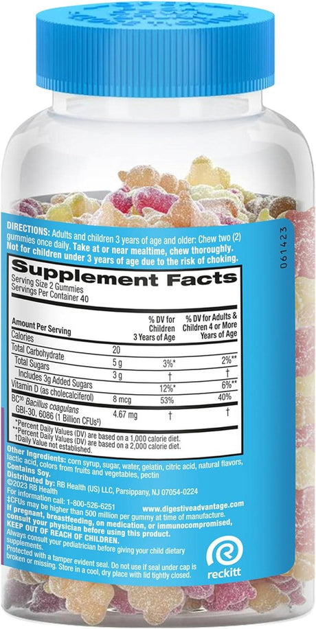 Digestive Advantage Probiotic Gummies for Digestive Health, Daily Probiotics for Women & Men, Support for Occasional Bloating, Minor Abdominal Discomfort & Gut Health, 80Ct Natural Fruit Flavors - Supply Center USA