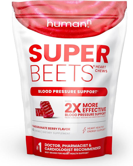 Humann Superbeets Heart Chews Advanced - 100Mg of Coq10 plus Beetroot & Grape Seed Extract, 60 Count - Supply Center USA