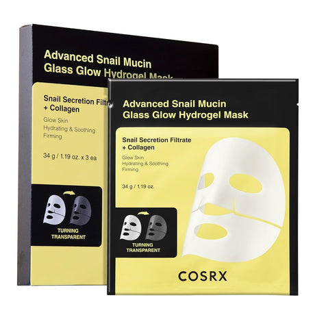 COSRX Advanced Snail Mucin Glass Glow Hydrogel Face Masks Skincare 3 EA, Collagen Face Mask, Travel Essentials, Stocking Stuffers, Korean Skin Care