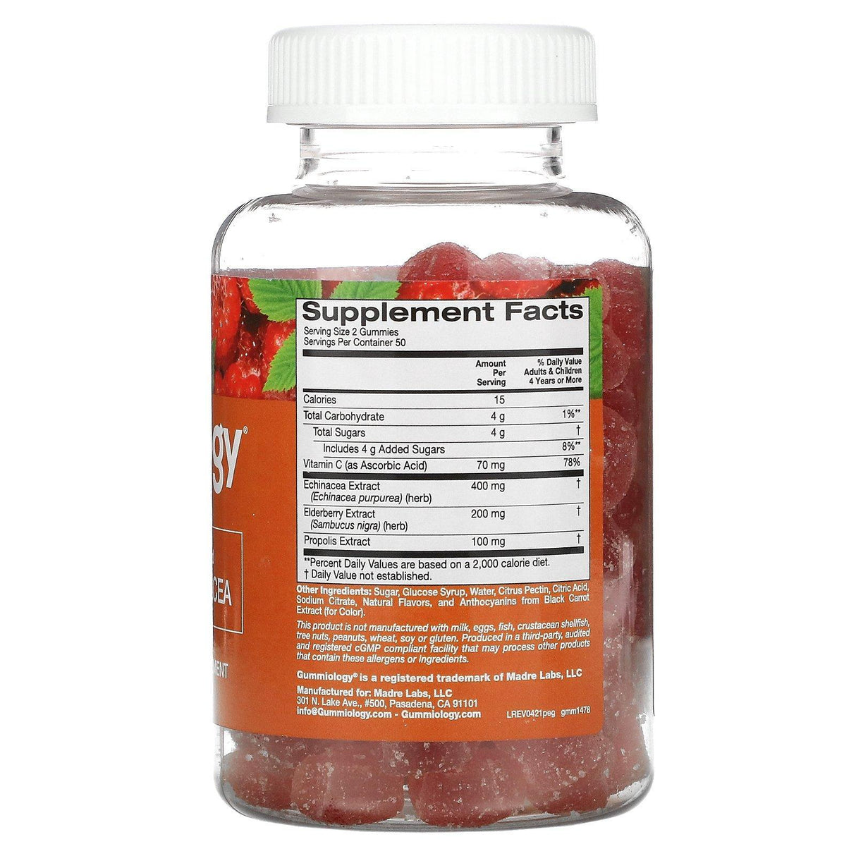 Gummiology, Adult Propolis & Echinacea Gummies, No Gelatin, Natural Raspberry, 100 Vegetarian Gummies - Supply Center USA