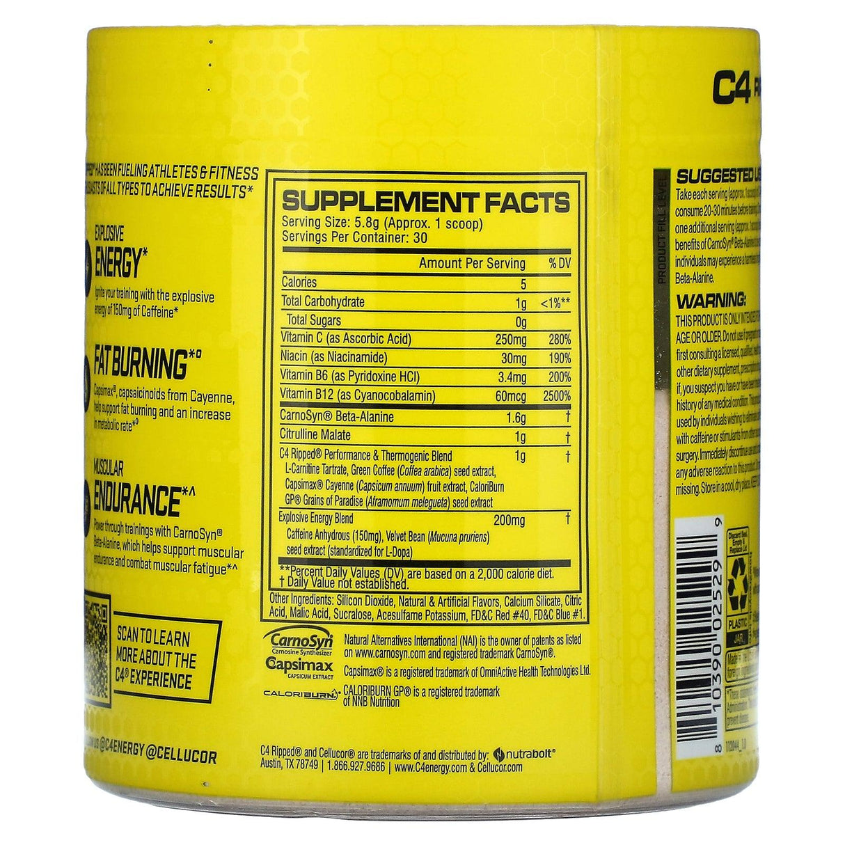 Cellucor, C4 Ripped, Pre-Workout, Raspberry Lemonade, 6.1 oz (174 g) - Supply Center USA