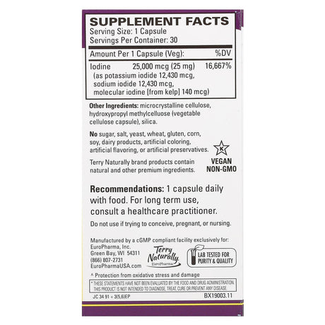 Terry Naturally, Tri-Iodine, 25 mg, 30 Capsules - Supply Center USA