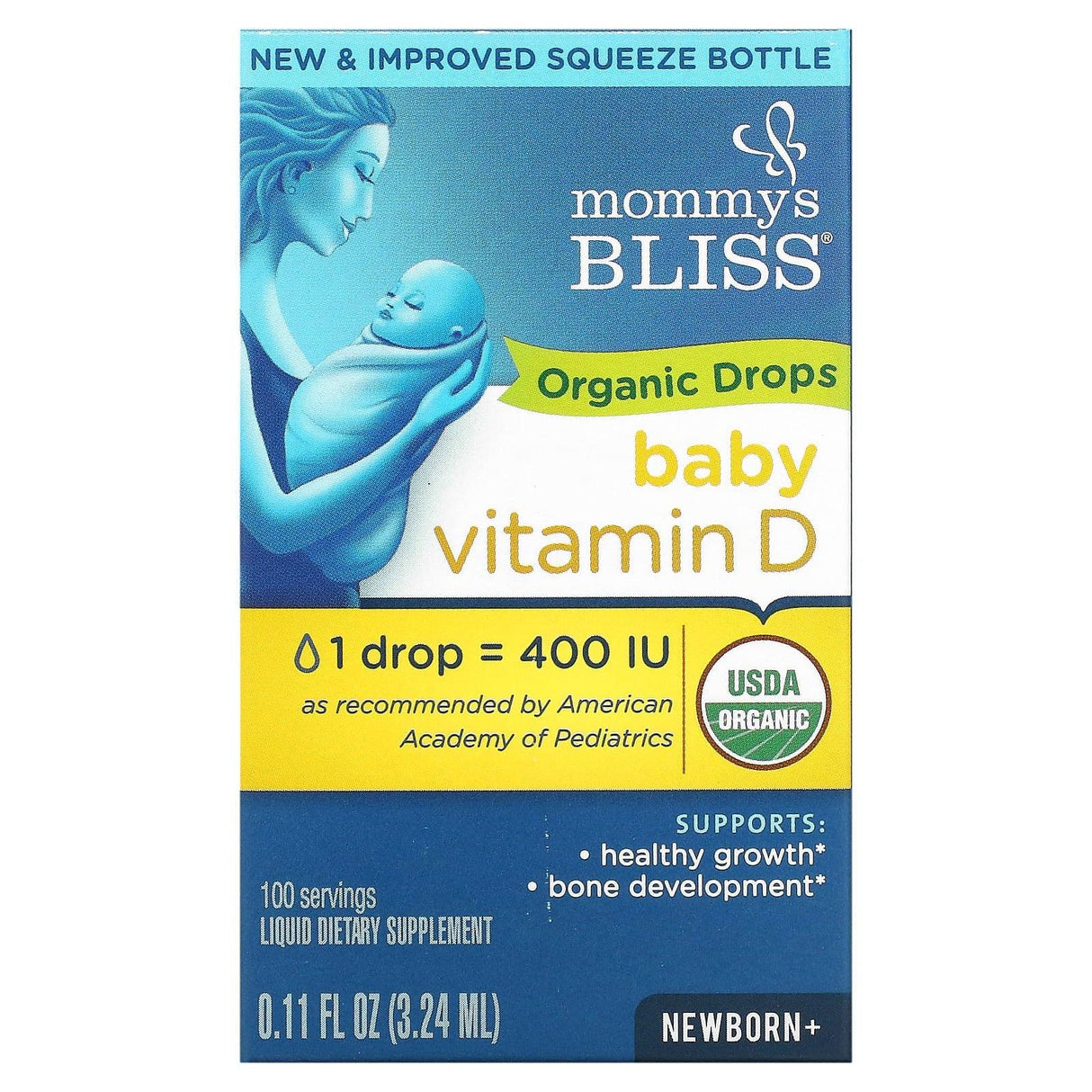 Mommy's Bliss, Vitamin D, Organic Drops, Newborn +, 0.11 fl oz (3.24 ml) - Supply Center USA