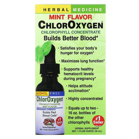 Herbs Etc., ChlorOxygen, Chlorophyll Concentrate, Alcohol Free, Mint, 1 fl oz (30 ml) - Supply Center USA