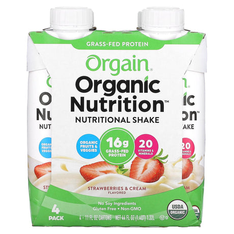 Orgain, Organic Nutrition, Nutritional Shake, Sweet Vanilla Bean, 4 Pack, 11 fl oz (330 ml) Each - Supply Center USA