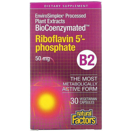 Natural Factors, BioCoenzymated, B2, Riboflavin 5'-Phosphate , 50 mg, 30 Vegetarian Capsules - Supply Center USA