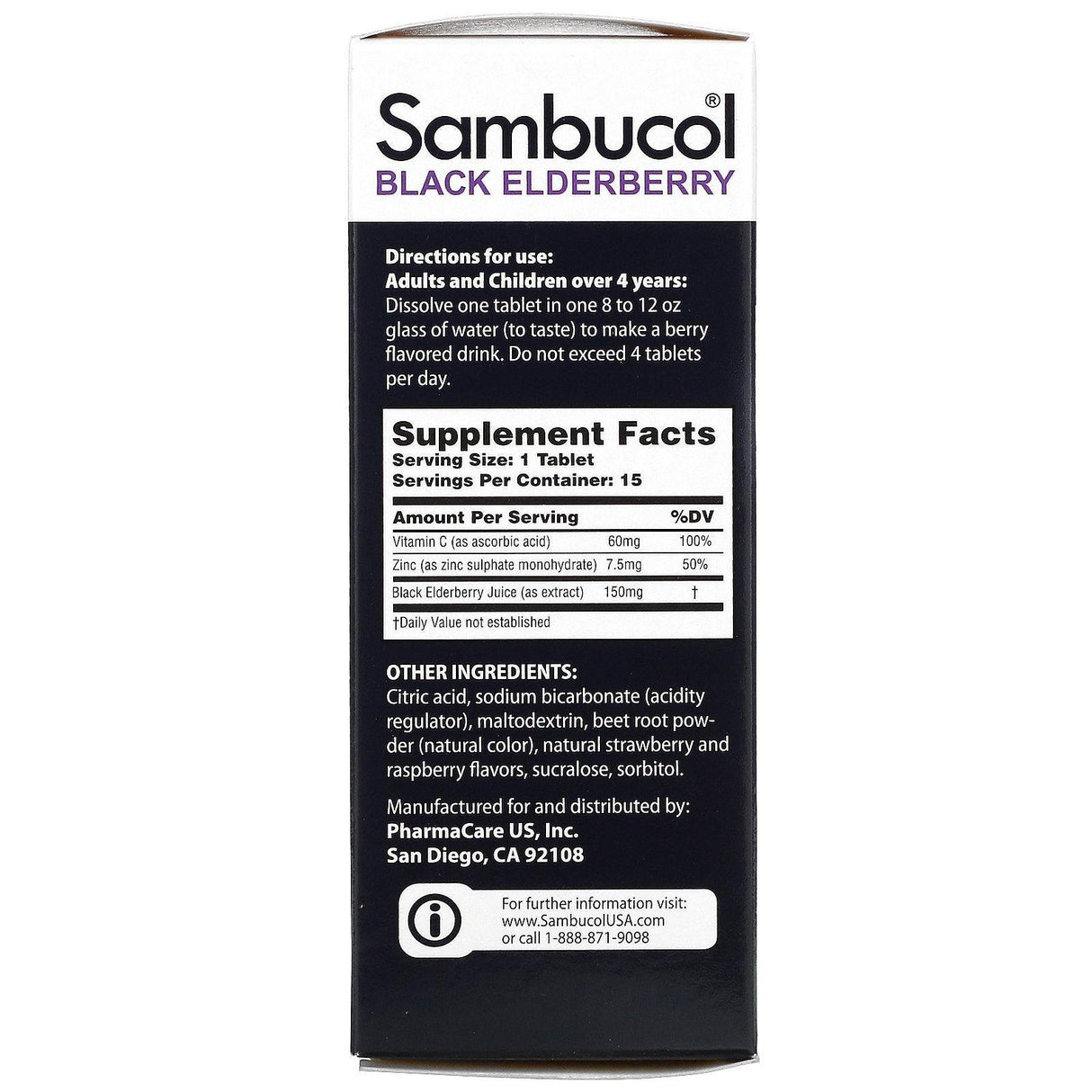 Sambucol, Black Elderberry + Vitamin C & Zinc, 15 Effervescent Tablets - Supply Center USA