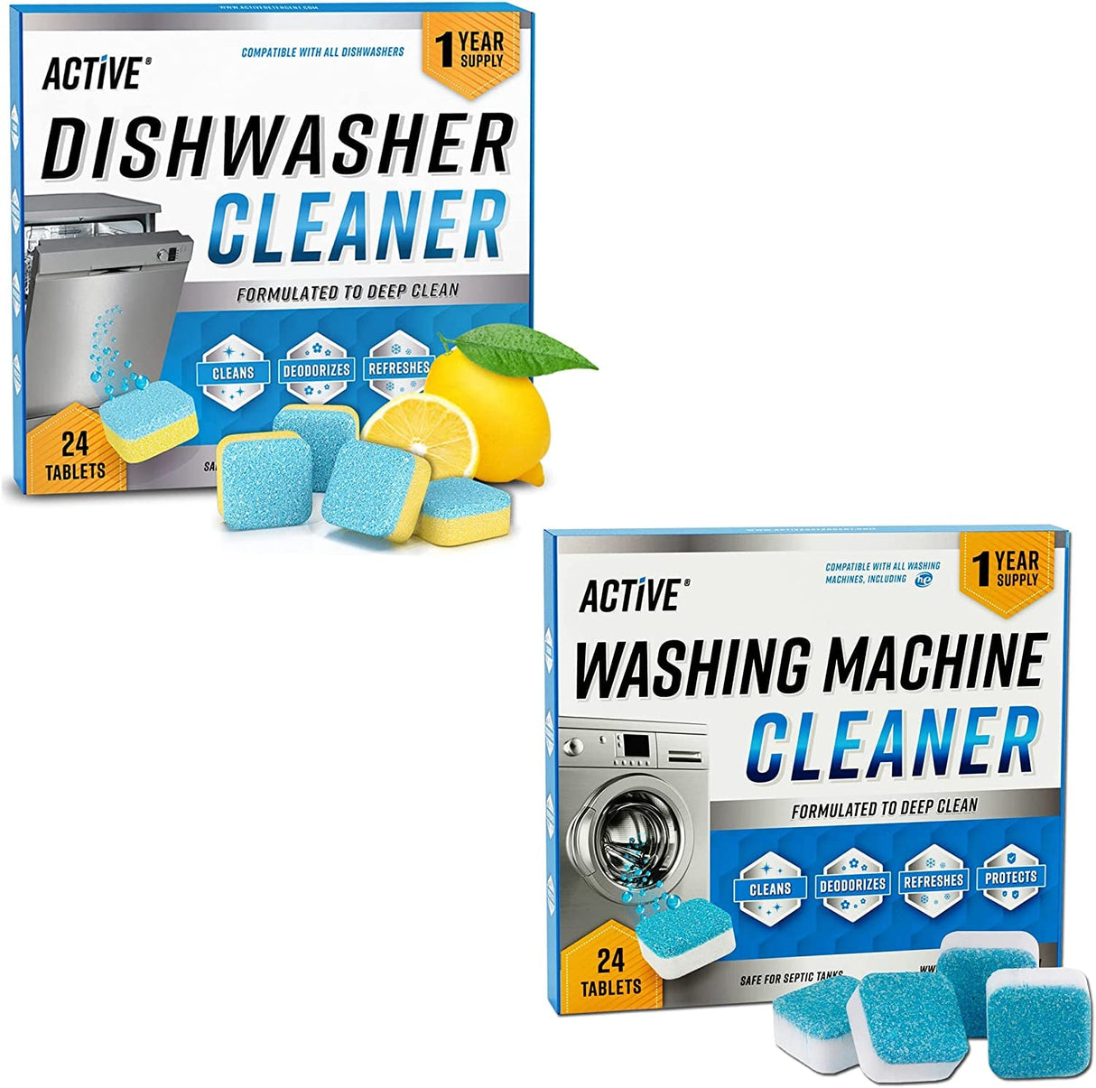 Washing Machine Cleaner Descaler 24 Pack - Deep Cleaning Tablets for HE Front Loader & Top Load Washer, Septic Safe Eco-Friendly Deodorizer, Clean inside Drum and Laundry Tub Seal - 12 Month Supply