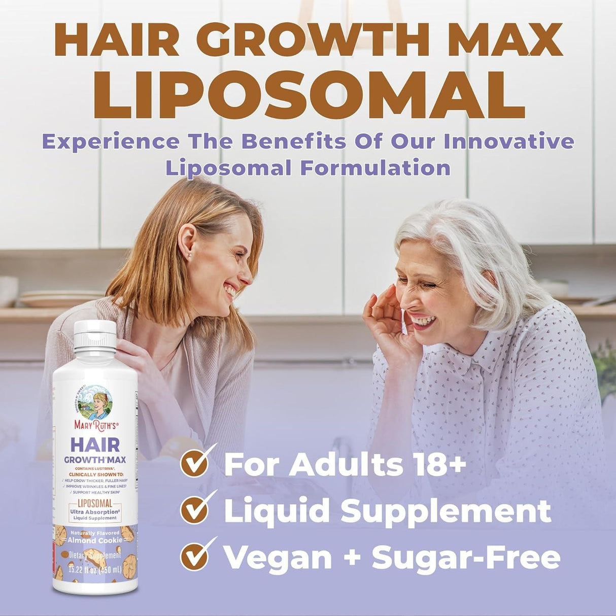 Maryruth'S Women'S Hair Growth MAX Liposomal | with Lustriva® + Biotin 10000Mcg + Pumpkin Seed Oil| Thicker Hair | Hair Care | Wrinkles, Fine Lines, Skin Care | Ages 18+ | 15.22 Fl Oz - Supply Center USA