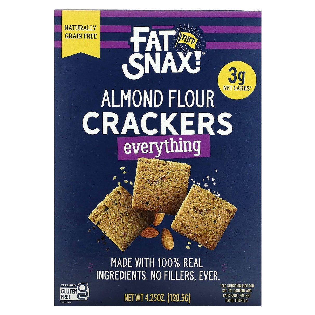 Fat Snax, Almond Flour Crackers, Everything, 4.25 oz (120.5 g) - Supply Center USA