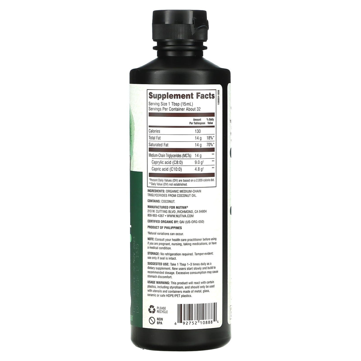 Nutiva, Organic MCT Oil, 16 fl oz (473 ml) - Supply Center USA