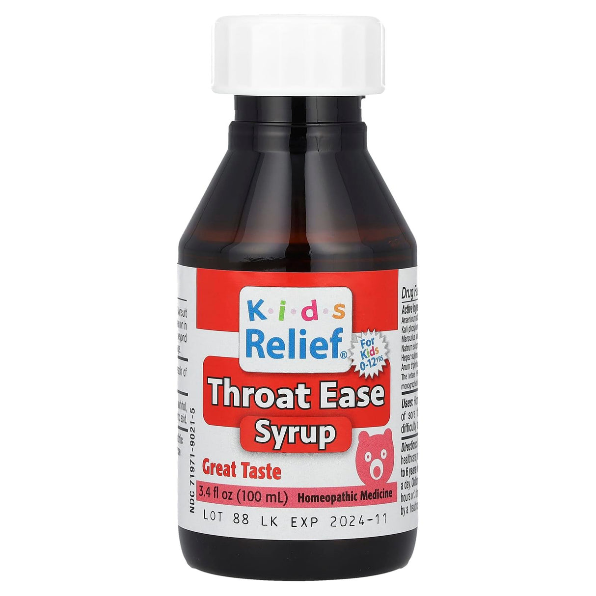 Homeolab USA, Kid's Relief®, Throat Ease Syrup, 0-12 Yrs, 3.4 fl oz (100 ml) - Supply Center USA