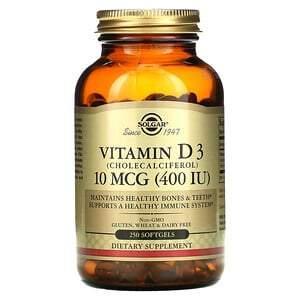 Solgar, Vitamin D3, 10 mcg (400 IU), 250 Softgels - Supply Center USA