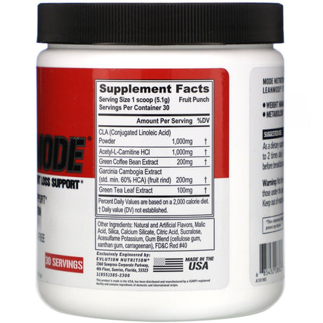 EVLution Nutrition, LeanMode, Fruit Punch, 5.40 oz (153 g) - Supply Center USA