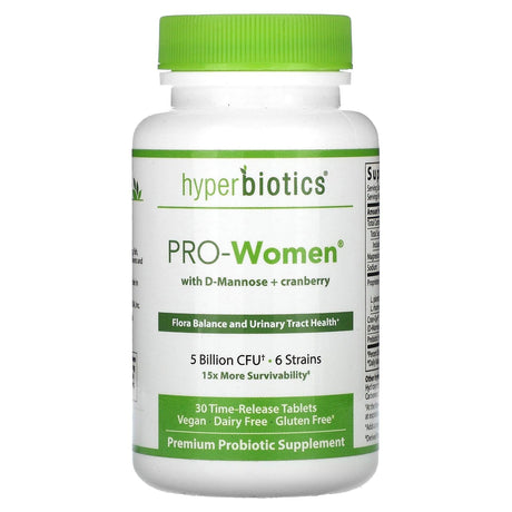 Hyperbiotics, PRO-Women with D-Mannose + Cranberry, Unflavored, 5 Billion CFU, 30 Time-Release Tablets - Supply Center USA