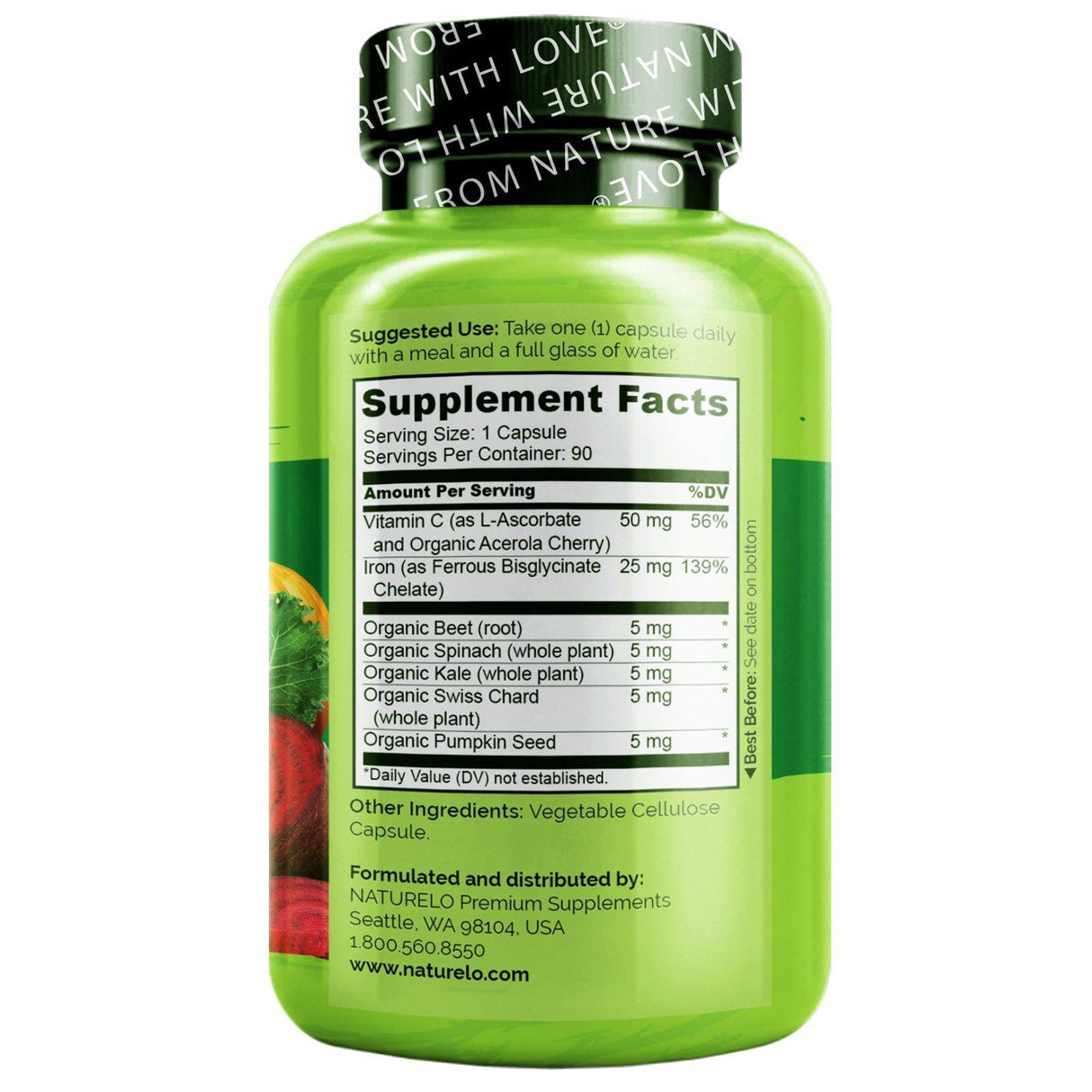 NATURELO, Iron with Vitamin C, 90 Vegetarian Capsules - Supply Center USA