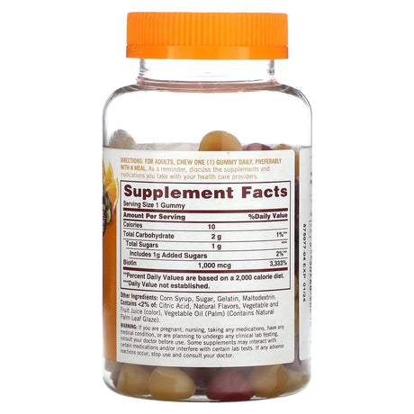 Sundown Naturals, Biotin Gummies, Grape, Orange & Cherry , 1,000 mcg, 130 Gummies - Supply Center USA