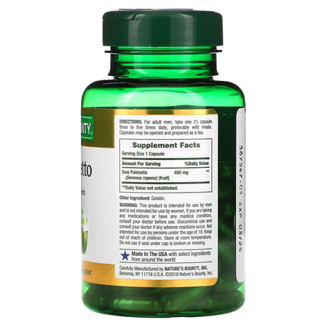 Nature's Bounty, Saw Palmetto, 450 mg, 250 Capsules - Supply Center USA