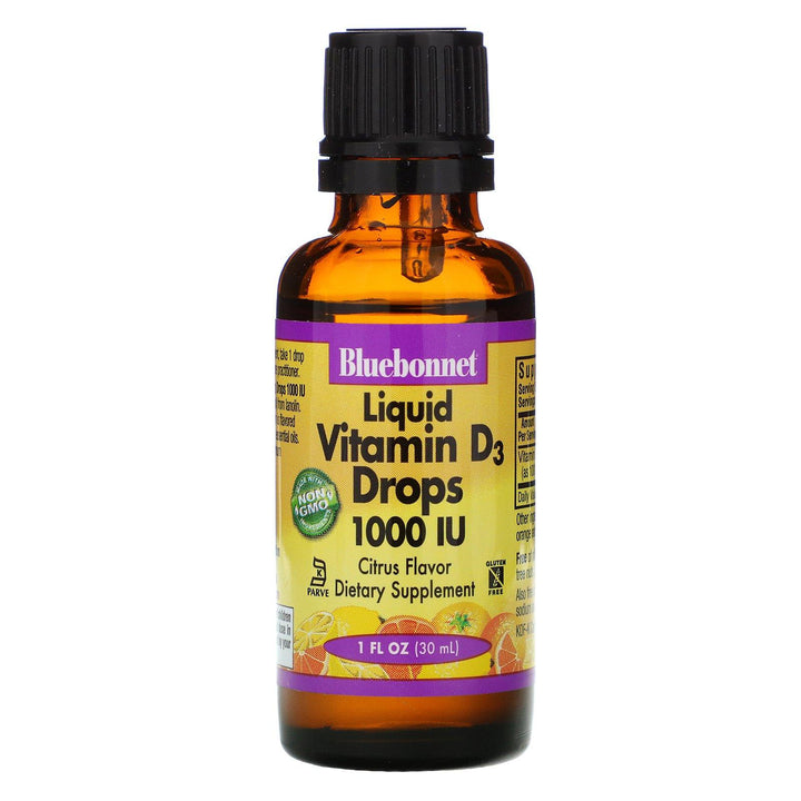 Bluebonnet Nutrition, Liquid Vitamin D3 Drops, Natural Citrus Flavor, 1,000 IU, 1 fl oz (30 ml) - HealthCentralUSA